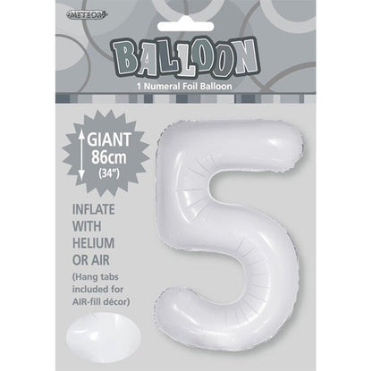 White "5" Numeral Foil Balloon (86cm) - The Party Marketplace