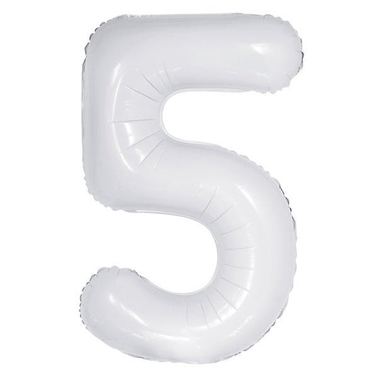 White "5" Numeral Foil Balloon (86cm) - The Party Marketplace