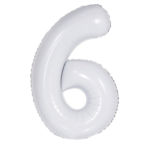 White "6" Numeral Foil Balloon (86cm) - The Party Marketplace