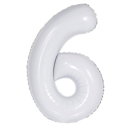 White "6" Numeral Foil Balloon (86cm) - The Party Marketplace