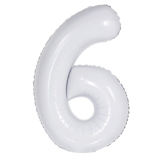White "6" Numeral Foil Balloon (86cm) - The Party Marketplace