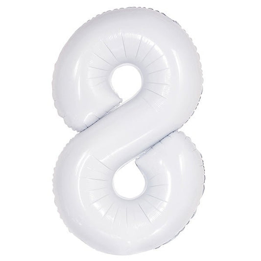 White "8" Numeral Foil Balloon (86cm) - The Party Marketplace