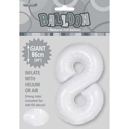 White "8" Numeral Foil Balloon (86cm) - The Party Marketplace