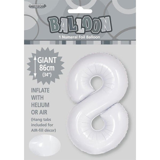 White "8" Numeral Foil Balloon (86cm) - The Party Marketplace