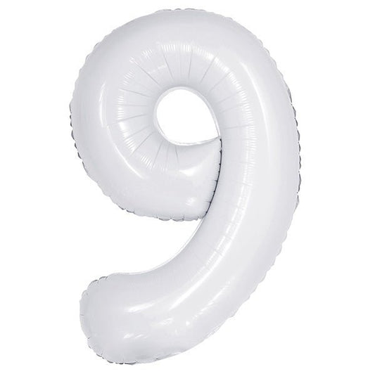 White "9" Numeral Foil Balloon (86cm) - The Party Marketplace
