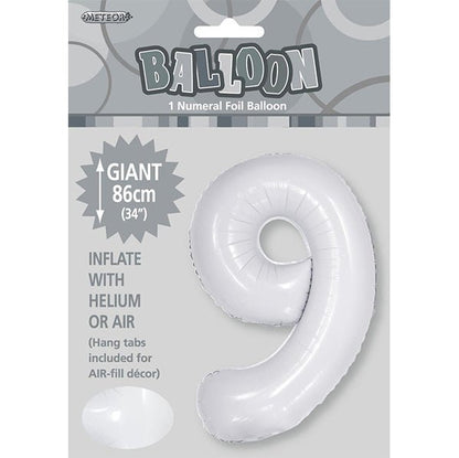 White "9" Numeral Foil Balloon (86cm) - The Party Marketplace