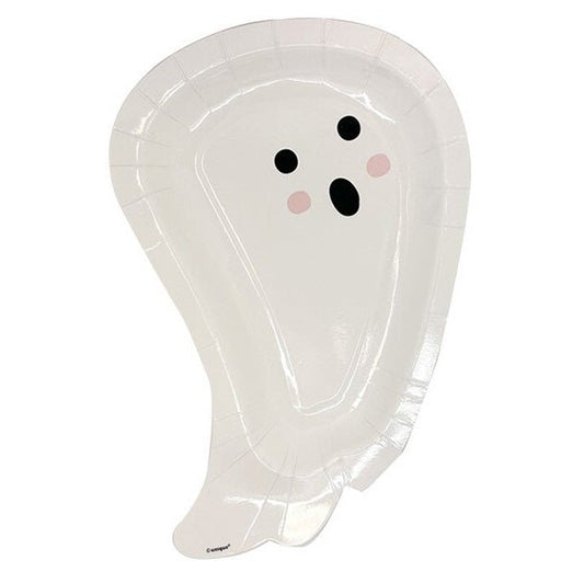 White Ghost Shaped Paper Plates 23cm (Pack of 8) - The Party Marketplace