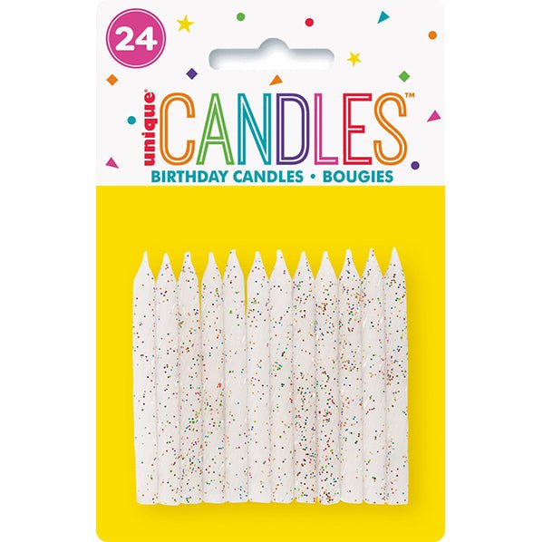 White With Glitter Spiral Candles (Pack of 24) - The Party Marketplace