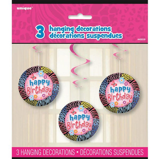 Wild Birthday Hanging Swirl Decorations (Pack of 3) - The Party Marketplace