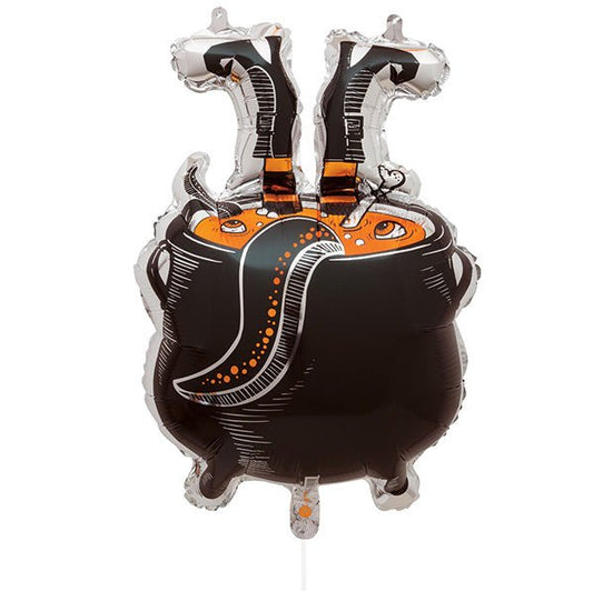 Witch Cauldron Shaped Halloween Foil Balloon With Ribbon 80.7cm - The Party Marketplace