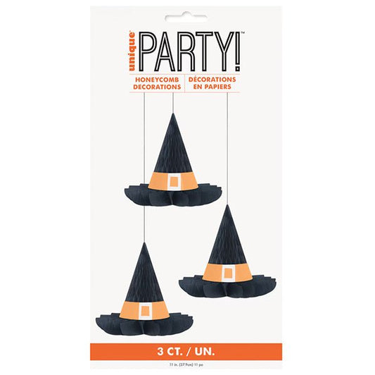 Witch Hat Hanging Honeycomb Decorations 27cm (Pack of 3) - The Party Marketplace