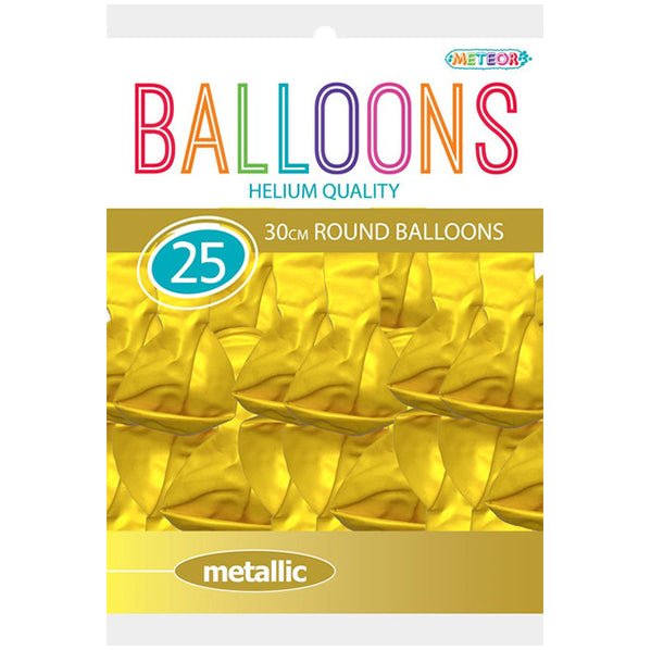 Yellow Metallic Balloons 30cm (Pack of 25) - The Party Marketplace