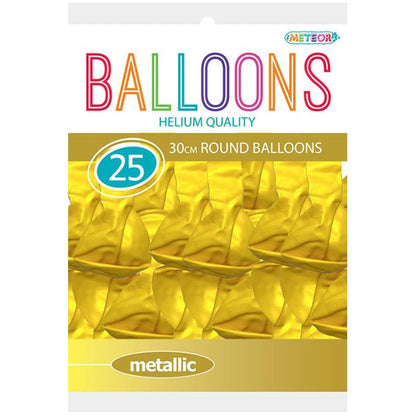 Yellow Metallic Balloons 30cm (Pack of 25) - The Party Marketplace